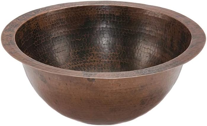 Premier Copper Products LR14FDB Small Round Under Counter Hammered Copper Sink, Oil Rubbed Bronze
