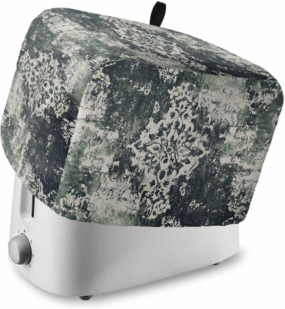 Green Boho 2 Slice Toaster Cover Geometric Ethnic Oriental Retro Mottled Tribal Small Appliance Cover Toaster Dustproof Fingerprint Protectors Machine Washable, Medium Size Bread Machine Cover