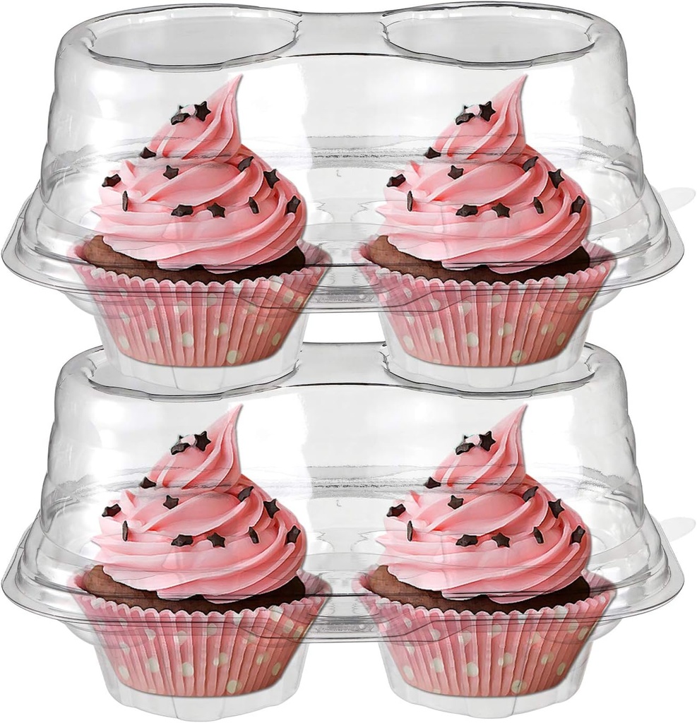 Bekith 60 Count 2-Compartment Plastic Cupcake Containers Disposable with Connected Airtight Lid, Clear Stackable Deep Dome Cupcake Carrier Holder Box for Cupcakes, Muffins, BPA Free