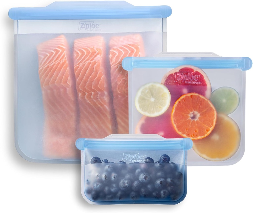 Ziploc Endurables Small, Medium, and Large Pouch, Reusable Silicone Bags and Food Storage Meal Prep Containers for Freezer, Oven, and Microwave, Dishwasher Safe
