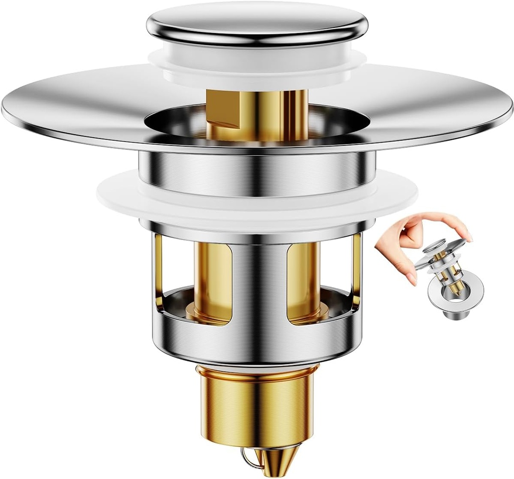 Bathroom Sink Stopper, Bath Universa Sink Drain Strainer 10,000 Pop-up Test 2 in 1 Fast Drain Anti-Clog Strainer Sink Drain Plug
