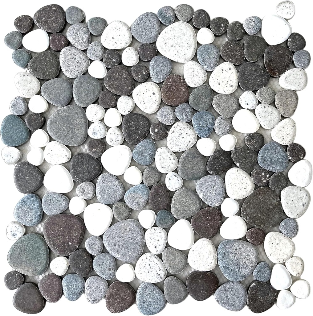 Sliced Pebble Stone Tiles Grey White Mosaic Tile for Shower Floor Anti-Slip [5 Sheets]