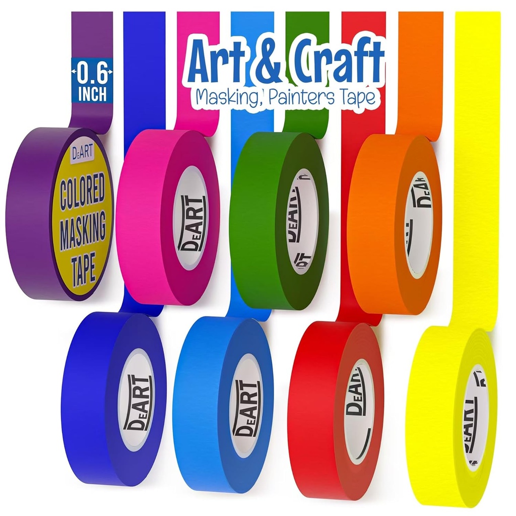 DEART Colored Masking Tape, 264 Ft x 0.6 inch MIni Color Painters Tape for Arts & Crafts Labeling 12 or 8 Pack, Coding, Kids Art Supplies, Whiteboard Tape, Craft Supplies for Kids, Thin Paper Tape