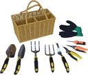 Gardening Tool Set, Equipped with Rattan Storage Basket, 5 Aluminum Alloy Hand Tools, and 3 Stainless Steel Scissors, is a Wonderful Gift for Gardening Enthusiasts.