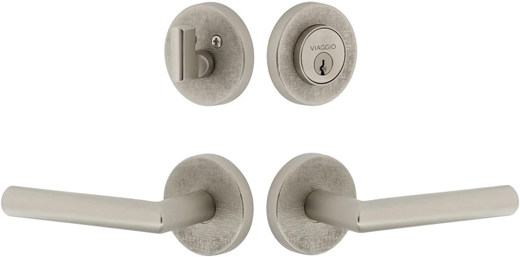 Viaggio CLOMLNMOD_Combo_238_LH Motivo Left Handed Solid Brass Single Cylinder Keyed Entry Door Lever Set and Deadbolt Combo Pack - 2-3/8" Backset - Satin Nickel