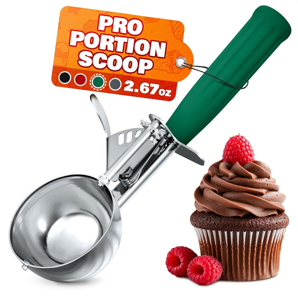 2.67Oz Ice Cream Scoop with Trigger #12 - Ice Cream Scooper for Portion Control, Gelato, Cookie Dough, Meatballs - Stainless Steel, Easy to Use & Clean, Rust & Stain Resistant, Ergonomic Non-Slip Grip