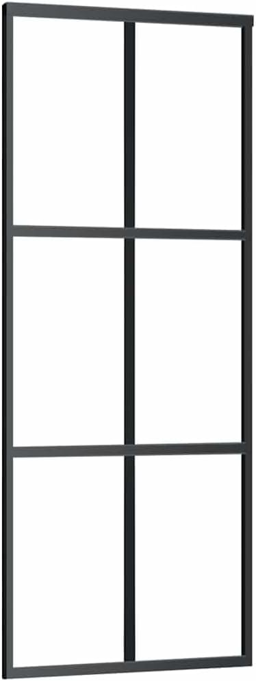 vidaXL Black Sliding Door with ESG Glass and Aluminum Frame – Modern Design, Soft Stop Mechanism, Lightweight Durable Construction, 29.9"x80.7" Size, Easy Assembly