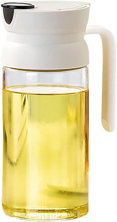 Olive Oil Dispenser Bottle for Kitchen - 20 OZ Leakproof Glass Condiment Container with Auto Flip Pull Cap, Non-Drip Spout & Non-Slip Handle for Soy Sauce, Vinegar and More (Gray)