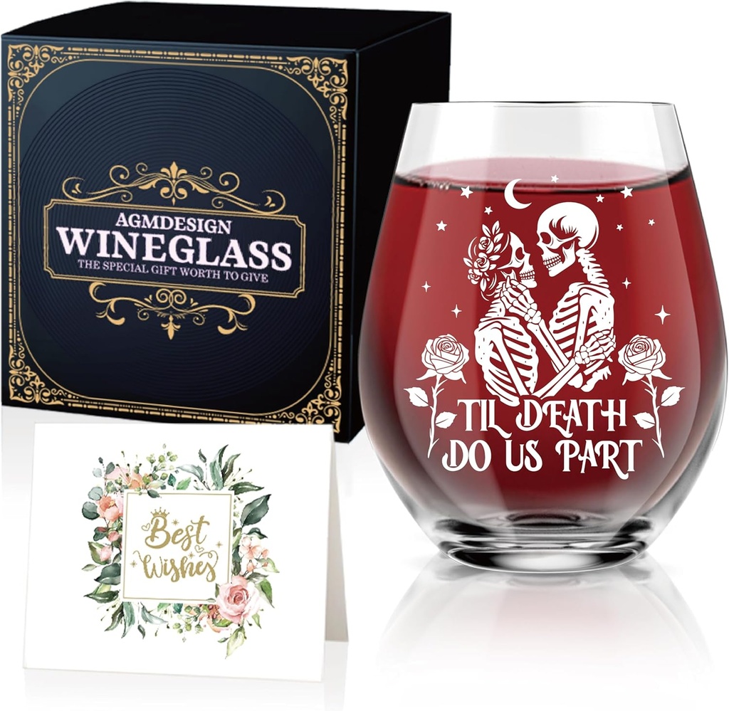 AGMDESIGN Til Death Do Us Part Gothic Wine Glass, Valentine's Day Gothic Gifts for Men Women, Suitable for Couples Till Death Do Us Part Party Wedding Party Gifts Ideas - Bridal Shower Decoration