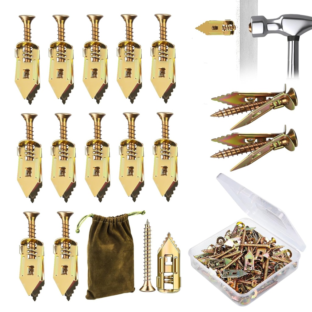 50 Set Self Drilling Drywall Anchors and Screws,Dry Wall Anchors Heavy Duty,Screws and Anchors Repair Tools for Wet and Drywall Fixing Picture,Furniture,Flags,Outdoor Decor-1.18inch