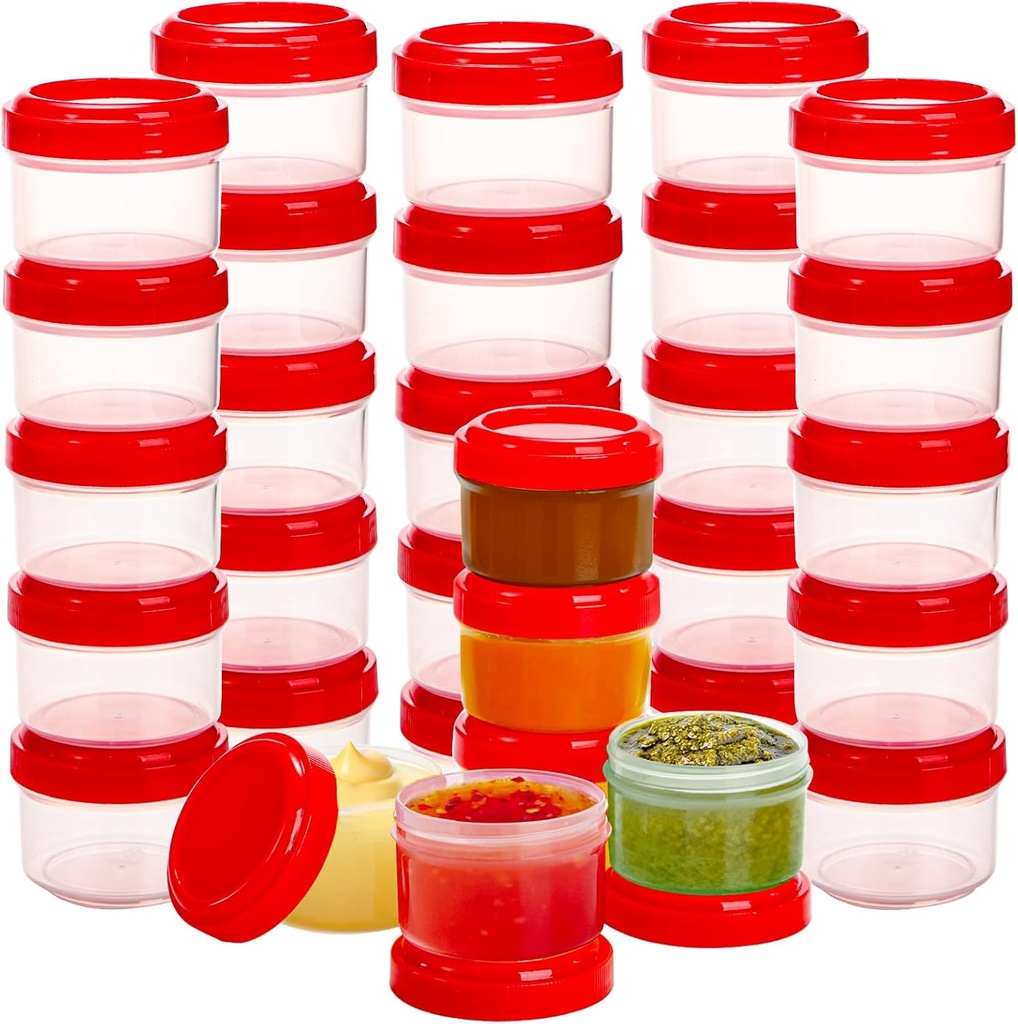 Elsjoy 30 Pack Condiment Container with Lid, 1.18 Oz Salad Dressing Container Cup To-Go Small Food Storage Container, Reusable Leak Proof Mini Sauce Cup Container for Lunch, Picnic, Fridge