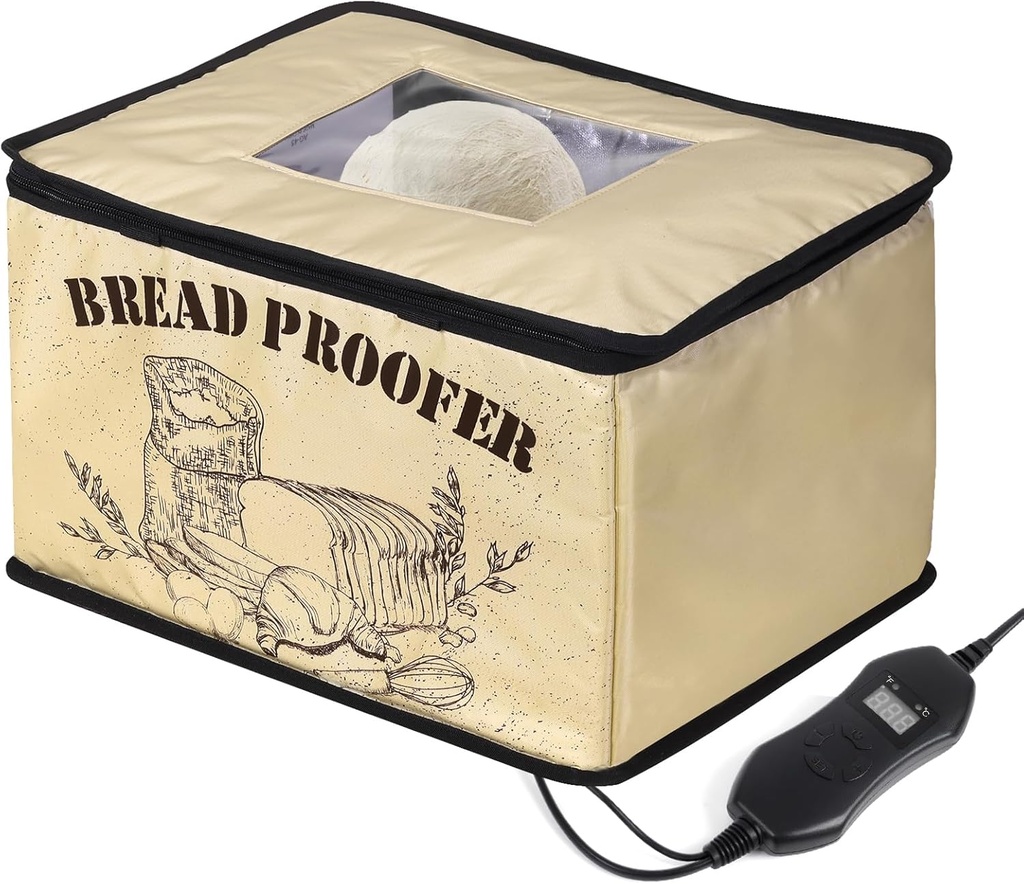 Electric Bread Proofer Box with Temperature Control, Beige, Foldable Dough Proofing Box, 15.7x13x9.8 Inch
