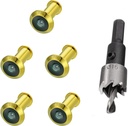 TOGU 5PCS of 220-degree Solid Brass Peep Holes for Door with 16mm Drill Bit, Compatible with Door Thick from 1-3/8" to 2-1/6", PVD Gold Finish