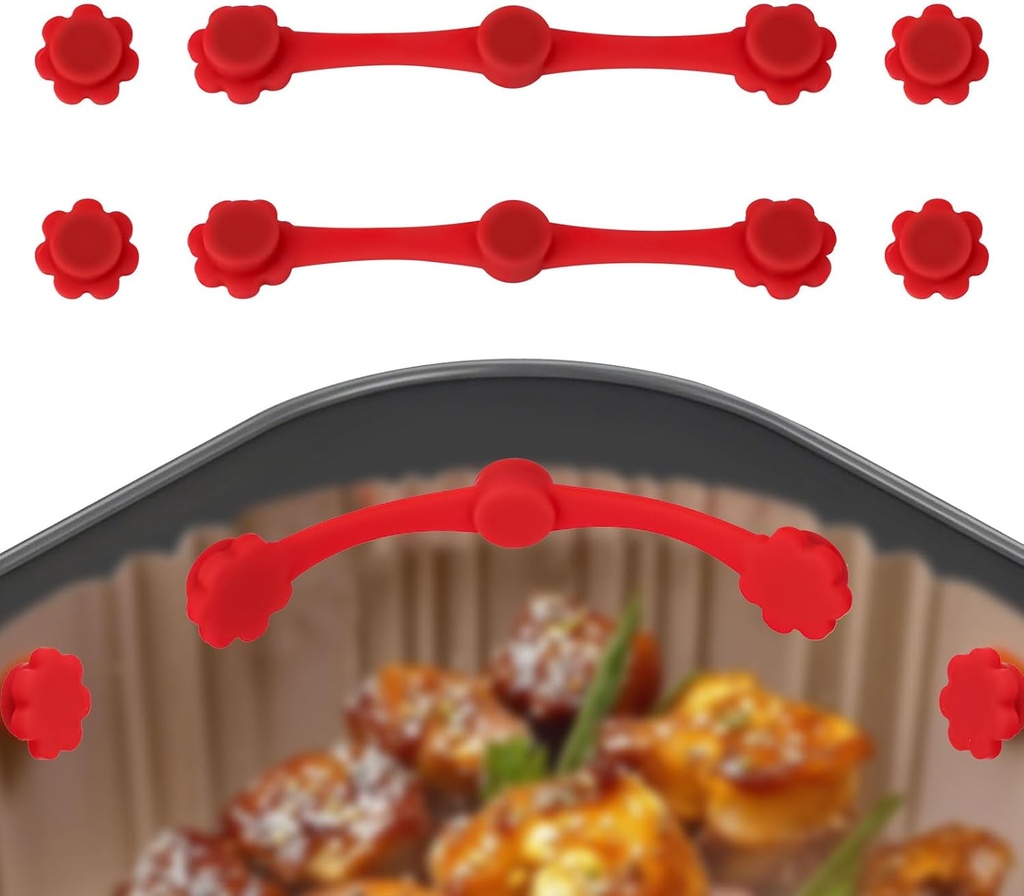 BOXOB 2 Sets Air Fryer Magnet Silicone Buckle, Air Fryer Liner Magnets for Holding Parchment Paper Flower Shapes Magnetic Strip Holders Accessories for Preventing Disposable Paper to Burn