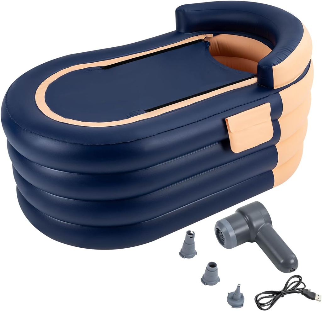 1.8m/5.9ft Portable Inflatable Hot Tub with Electric Air Pump, Outdoor & Indoor Freestanding Foldable Spa Tub, Inflatable Bathtub for Swimming Pool Family Bathroom Outdoor Travel