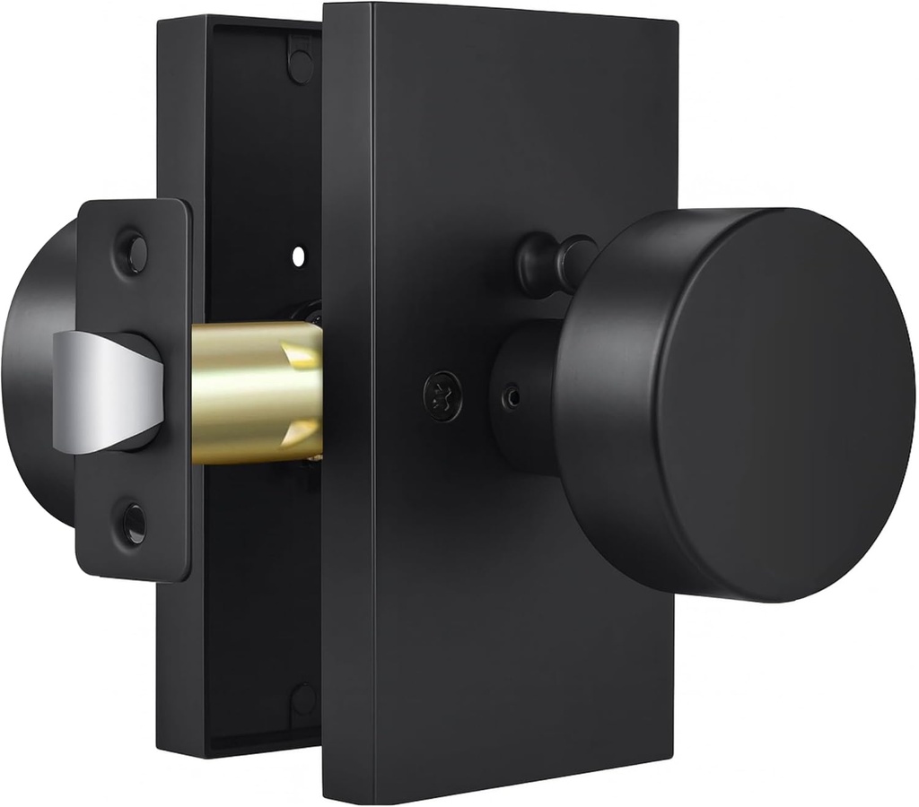 Matte Black Door Knobs Interior with Lock, Heavy Duty Modern Privacy Rectangle Door Knob Door Handles for Bathroom, Bedroom, Hall and Closet (Matte Black)