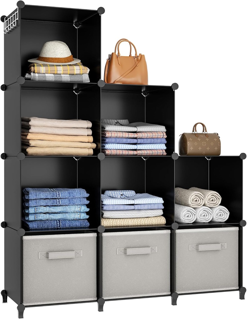 HOMIDEC Closet Organizers and Storage, 9 Cube Storage Organizer, Portable Closet Organizer Cubes Shelves for Clothes, Bedroom, Kids Room, Bathroom, Wardrobe, Garment Racks, Black