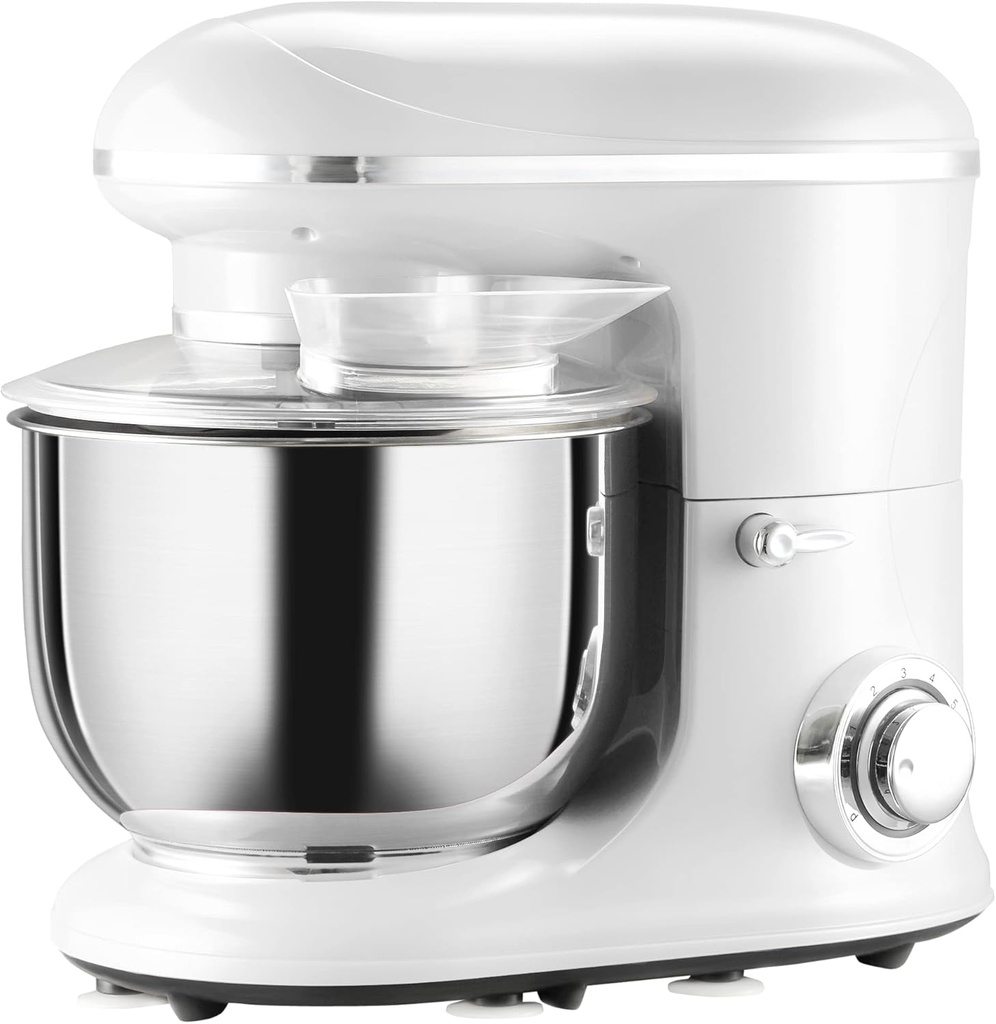 Stand Mixer with 6+1P Speed, 600W Tilt Head Kitchen Electric Mixer with 6 Qt Stainless Steel Mixing Bowl, Beater, Dough Hook and Splash Guard for Baking Bread, Cakes, and Cookies, Silver