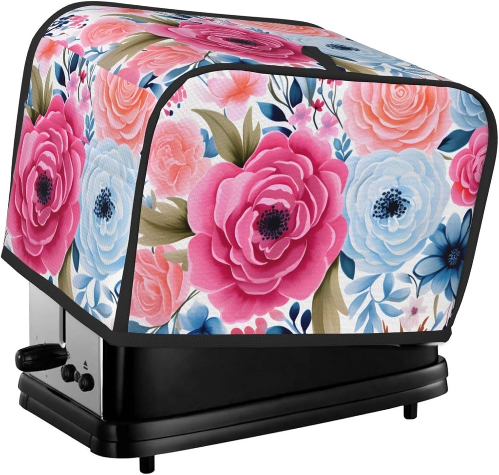 Pretty Moon Flower Pattern Toaster Cover 2 Slice Washable Bread Maker Cover Decorative Kitchen Small Appliance Covers Dust Protection Stain Resistant Bread Machine Protector with Top Handle