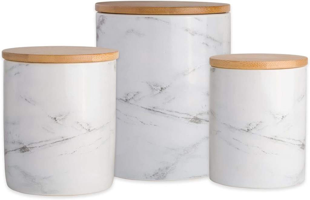 DII Kitchen Accessories Collection Ceramic, Canister Set, 4.5 Cup/3 Cup/1.25 Cup, White Marble