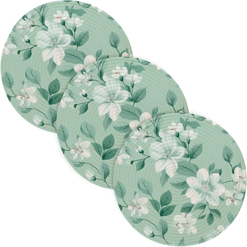 Flowers Mint Green 3 Pcs Hot Pad Trivet for Crock Pot 15in Dish Holder Kitchen Gadgets
