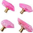 Natural Crystal Stone Cabinet Knobs Decorative Drawer Knobs Handles Gemstone Cupboard Pulls for Home Office Decor Coated Pink 4 Pack