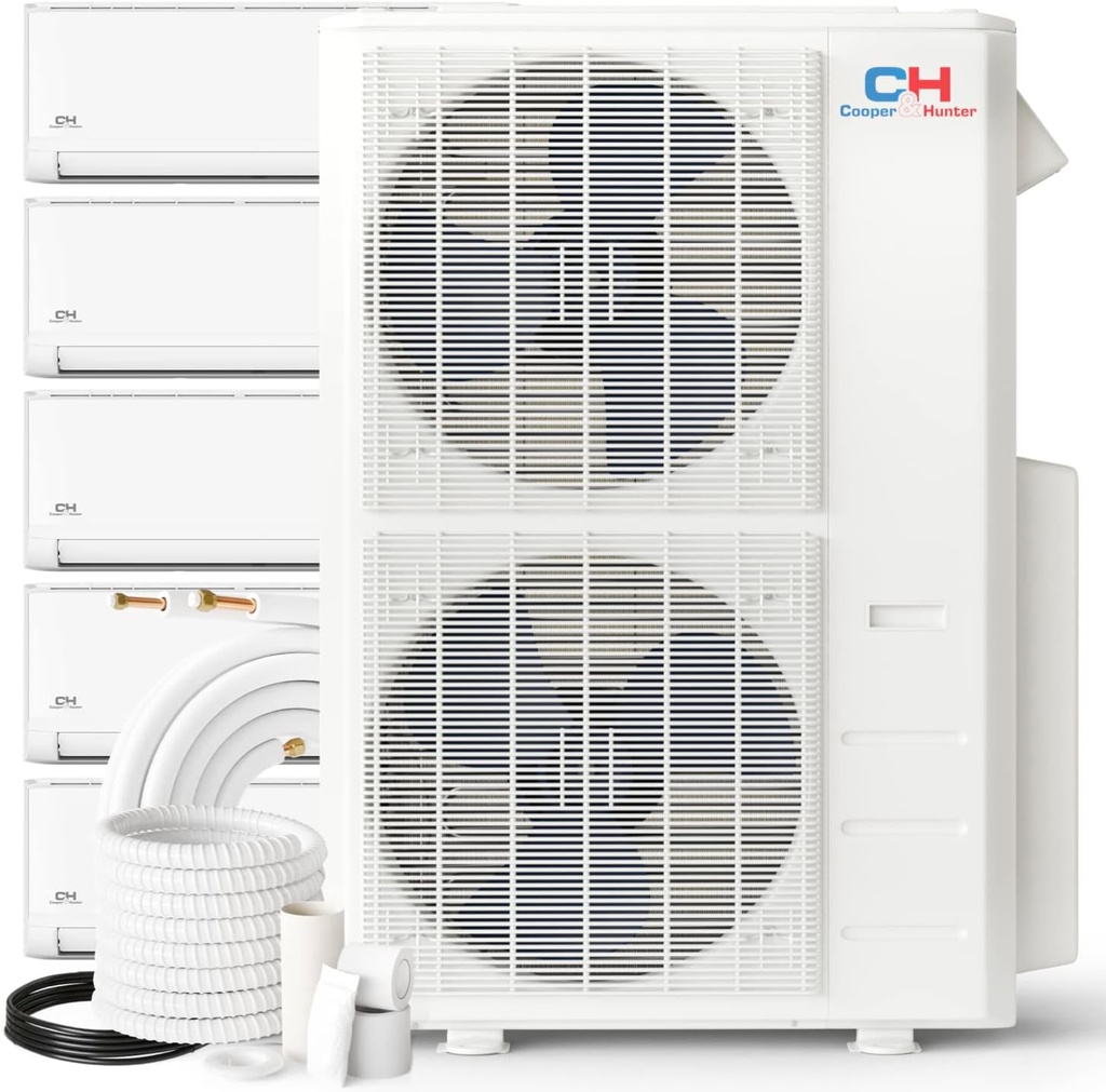 Cooper & Hunter 5-Zone 6,000 + 6,000 + 9,000 + 18,000 + 24,000 BTU Ductless Mini Split Air Conditioner & Heat Pump – Cooling & Heating – 23.4 SEER2 Inverter System – Includes 25FT Installation Kits