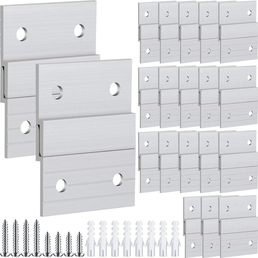 Therwen 40 Pcs French Cleat Picture Hanger Kit Heavy Duty Mirror Wall Mounting Brackets Z Clip Mirror Hanging Hardware Aluminum Hanger Supports (2 Inch)