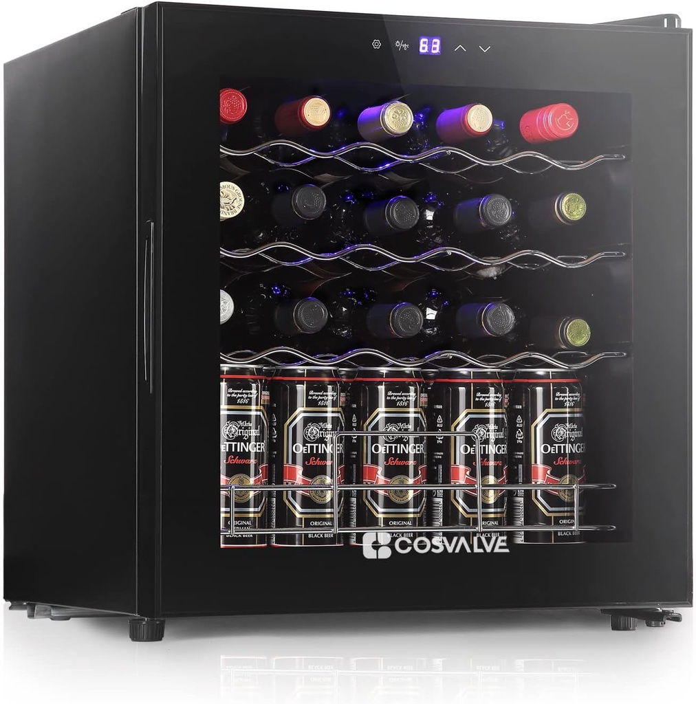 Compressor Wine Cabinet Wine Cooler Beverage Refrigerator Mini Fridge Small Wine Cellar Soda Beer Counter Top Quiet Compressor Digital Freestanding Clear Glass Door Wine Rack Cabinet for Home Office