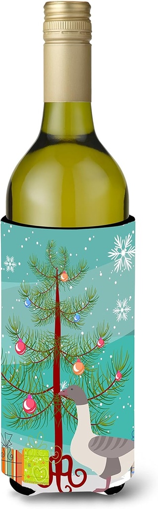Caroline's Treasures BB9268LITERK Buff Grey Back Goose Christmas Wine Bottle Hugger, Teal Bottle Cooler Sleeve Hugger Machine Washable Collapsible Insulator Beverage Insulated Holder