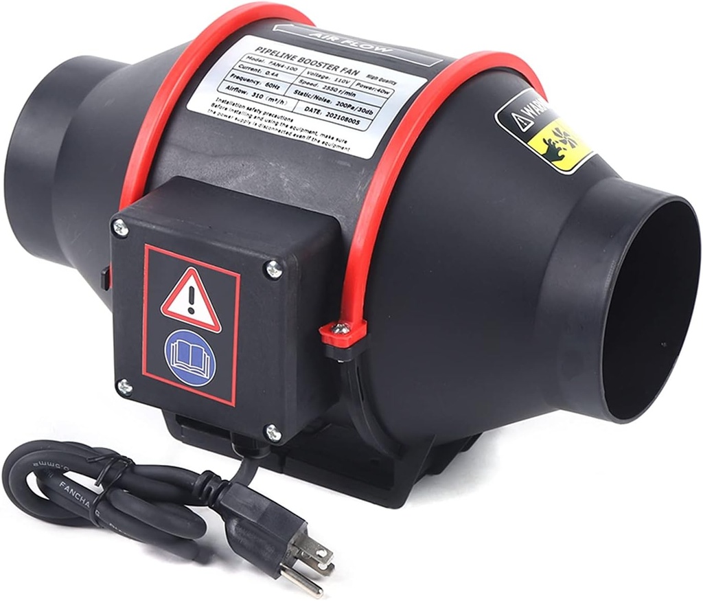 4 Inch Inline Booster Duct Fan, 182 CFM Air Circulation Vent Blower with Variable Speed Controller - Low Noise for Grow Tent, Painting Ventilation, Hydroponics Garage