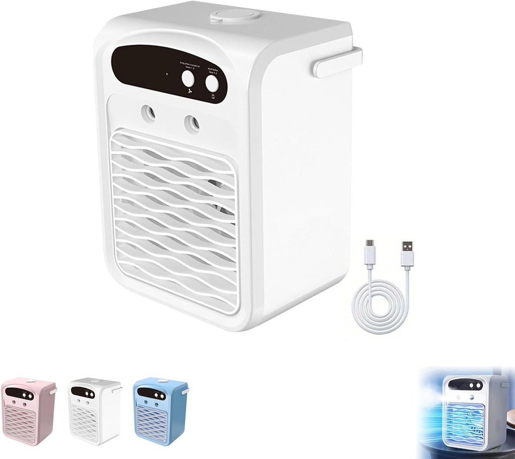 2025 Portable Air Cooler With Speaker, Stylish Durable Long-Lasting Rechargeable Fan, Music Integrated, Comfort Compact Cooler For Indoor Outdoor Use, Home Air Conditioning Solution (White)