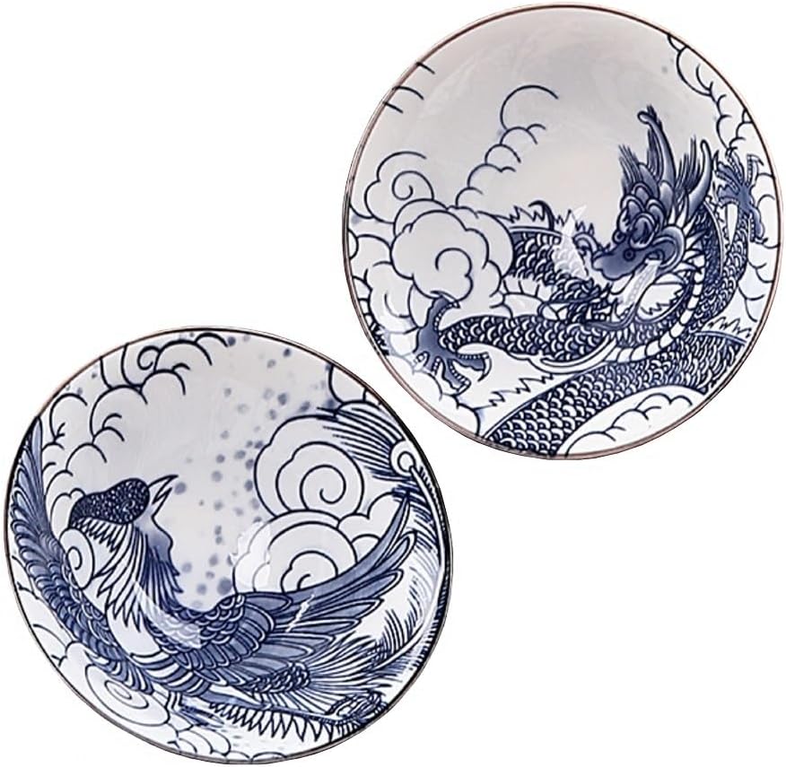 DMtse Ceramic Dragon and Phoenix Cold Hot Sake Small Wine Cups for Serving Chinese soju, Japanese Sake, Shochu, Nihonshu, Korea soju