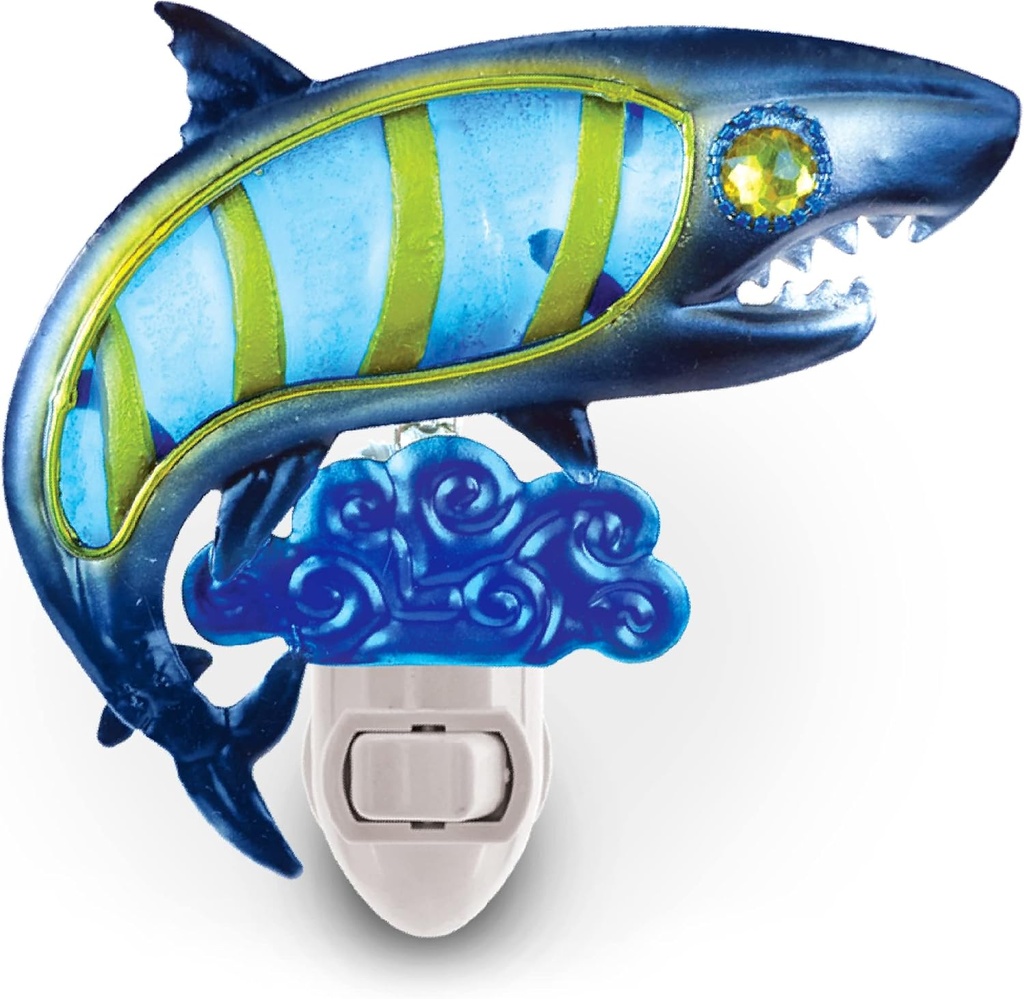 Puzzled Glass Art Night Light, Plug in Decorative Socket Lamp, Manual On & Off Portable Light for Stairway, Bedroom, Bathroom, Nursery, Home Accessory & Kitchen Decor - Shark