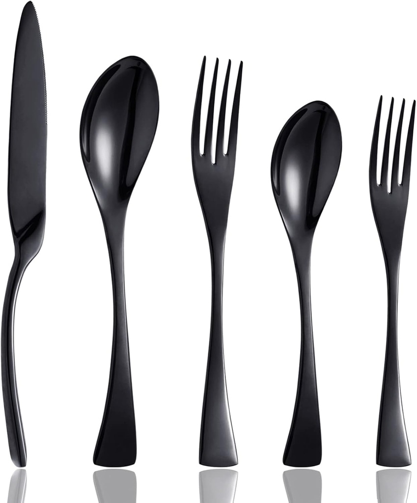 20 Piece Black Flatware Silverware Cutlery Sets,unique modern look,Home & Kitchen Stainless Steel Dinnerware/Tableware/Utensils Set For 4,Include Knives/Forks/Spoons Dishwasher Safe