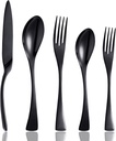 20 Piece Black Flatware Silverware Cutlery Sets,unique modern look,Home & Kitchen Stainless Steel Dinnerware/Tableware/Utensils Set For 4,Include Knives/Forks/Spoons Dishwasher Safe