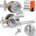 Keyed Alike Front/Exterior Entrance Door Lever Lockset,Lever Door Handle with Single Cylinder Deadbolt Lock and Key Combo Pack,Heavy Duty Round Locking Deadbolt,Same 4 Keys(Satin Nickel)