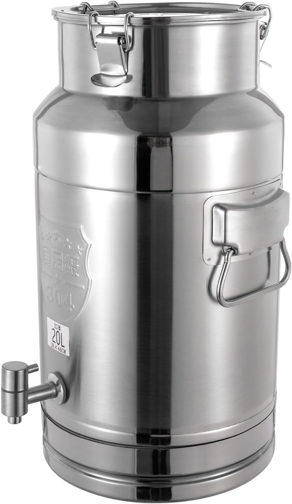 20L/5.28Gal Milk Can with Faucet, 304 Stainless Steel Beverage Drink Dispenser with Sealed Lid & Handles Wine Pail Bucket Bottle Milk Bucket Transport Container for Milk Coffee Wine Oil