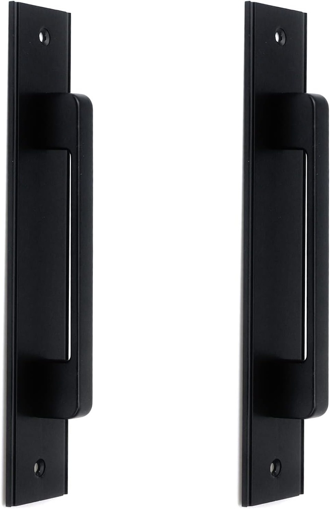 2PCS Sliding Door Pull Handle Closet Door Handles with Plate Barn Door Handle Round, Punch-free Drawer Pulls with Screws, (7" Hole Center, Black)
