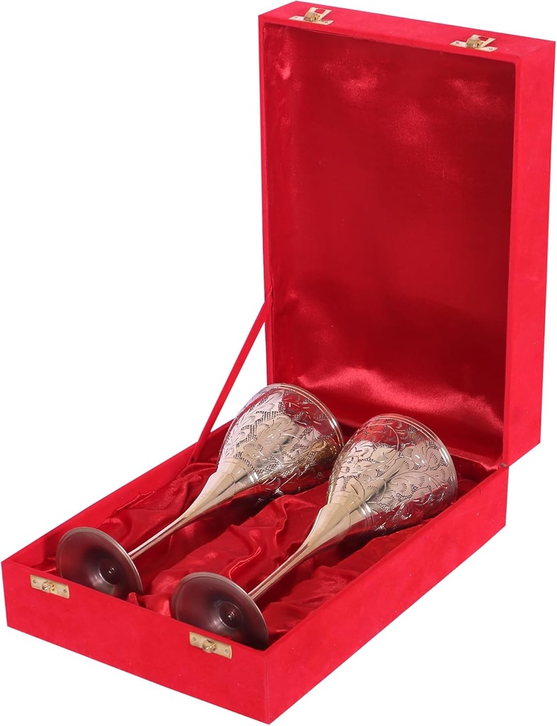 JG JAI GOVINDAM Brass Wine Chalice Goblet Vintage fantasy Embossed Royal Wine Goblet of King Arthur Gifts for Communion, Roman Chalice Cup, Christmas Wine Glass, Pack of 2