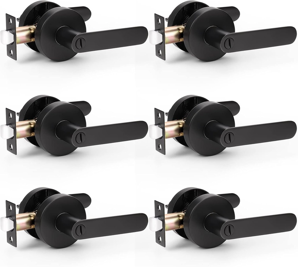 KNOBWELL 6 Pack Black Door Handle Interior, Privacy Door Handles for Bedroom/Bathroom, Matte Black Door Knob with Lock Heavy Duty 2.07 lb One Lever