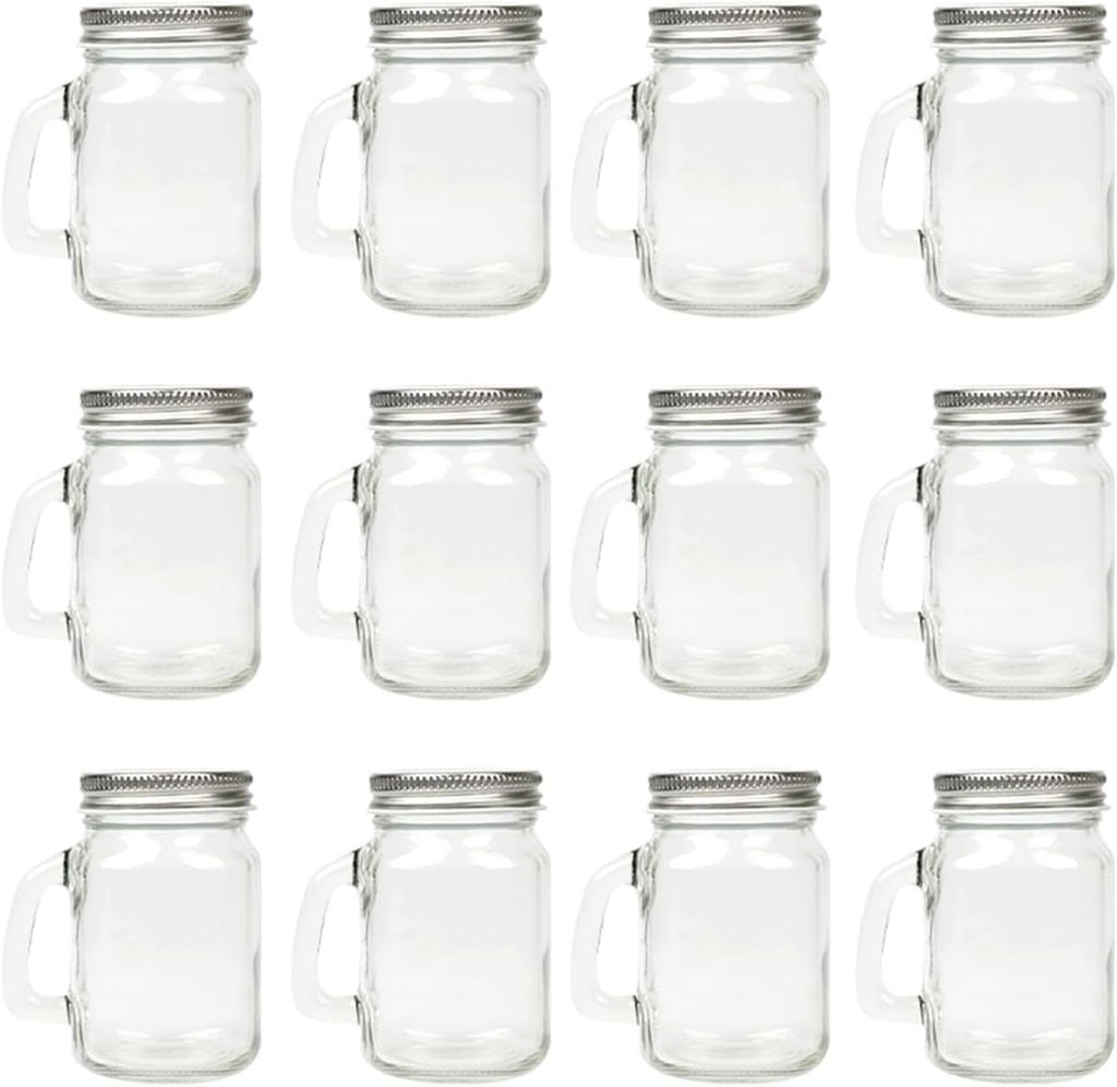 4 oz Mini Mason Jar Mugs with Handle, Small Glass Jars with Airtight Metal Lids, 12 Pack Empty Glass Mugs for Gift Party Wedding Candle and Favor