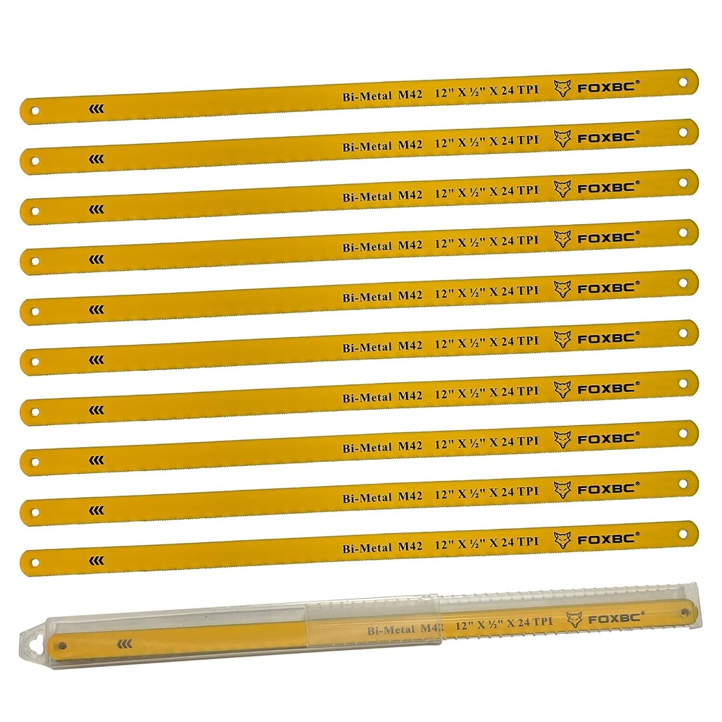 FOXBC Hacksaw Blade 12-inch Metal Cutting, 24 TPI, Bi-Metal M42, 10-Pack