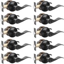 Probrico (10 Pack Privacy Door Lever,Locking Black Door Handle Set for Bathroom & Bedroom Doors,Keyless Interior Door Handle Black Finish Wave Door Lock, Reversible Right & Left Side Handed