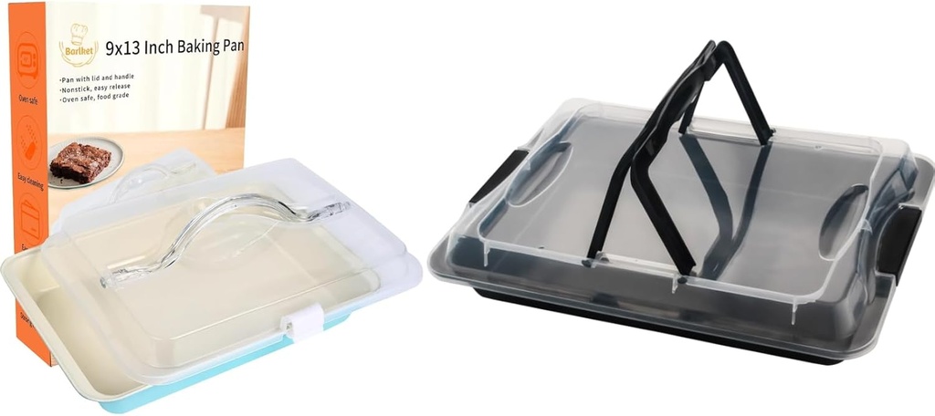 Baking Pan with Lid and Handle, 9x13 Inch Covered Cake Pan Nonstick, 11x16 Inch Cake Carrier for Travel, Picnic, Black and Blue