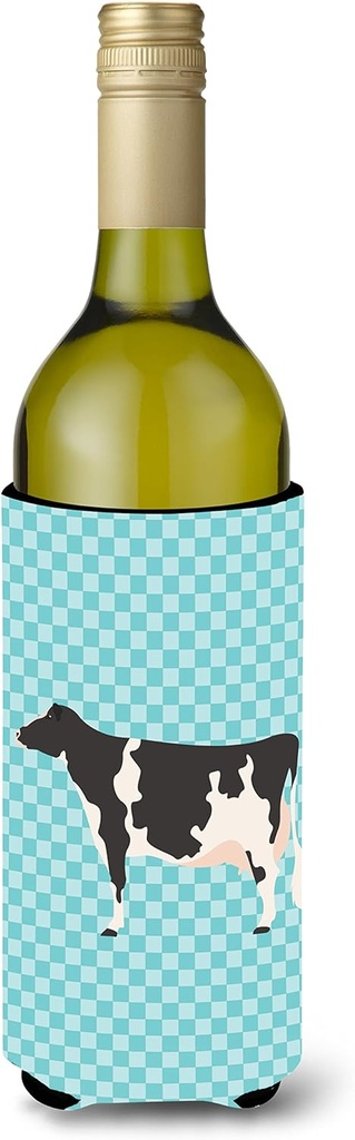 Caroline's Treasures BB7996LITERK Holstein Cow Blue Check Wine Bottle Hugger Bottle Cooler Sleeve Hugger Machine Washable Collapsible Insulator Beverage Insulated Holder