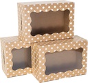 Polka Dot Cookie Boxes - 12 Pack - Brown with White Polka Dots Bakery Gift Box with Window - for Pastries, Cupcakes, Strawberries, Macarons, & Treats - Large Size Easily Fits a Dozen Cookies - 12 pcs