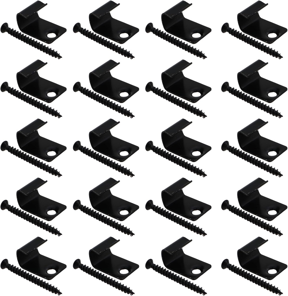 20 Sets 7/8 Inch Black Universal Starter Deck Clip Stainless Steel Deck Starter Clip Concealed Fastener with Screw for Perimeter Deck Mounting