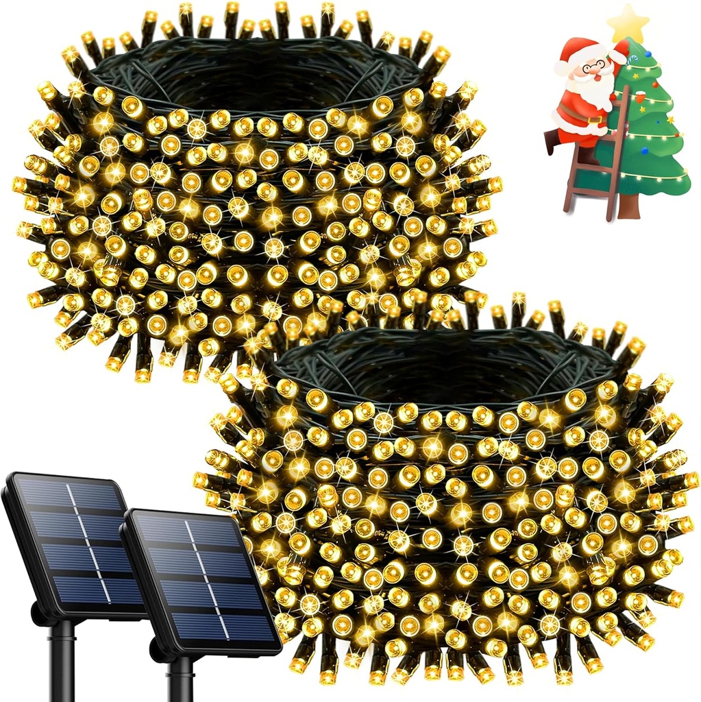 2 Pack 200LED Solar Christmas Lights Outdoor, 72FT Solar String Lights with 8 Lighting Modes, IP65 Waterproof Solar Lights Outdoor for Xmas Garden Party Tree Decor, Warm White