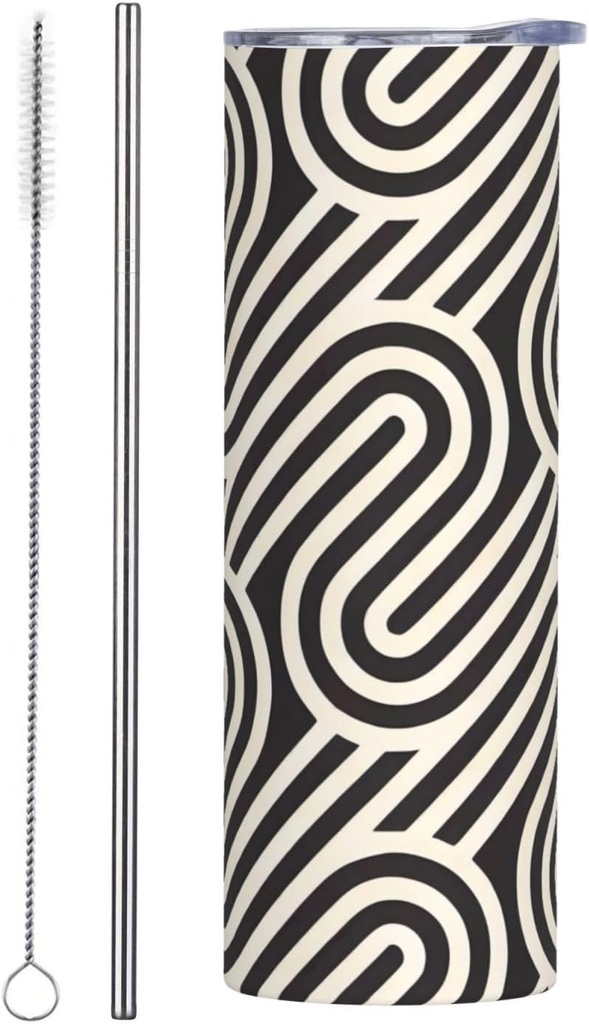 20ozBlack curved texture stainless steel straw lid cup, double-layer stainless steel, can be drunk directly or with a straw